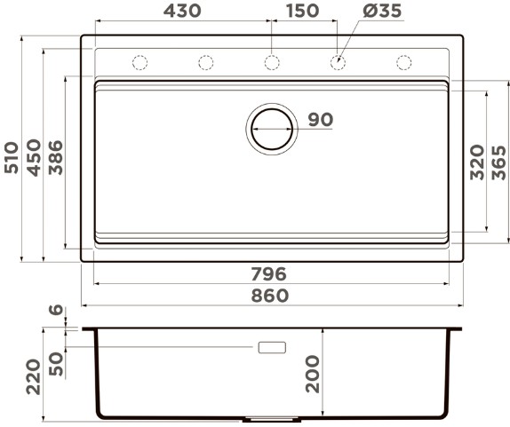 Схема встраивания на русском языке для мойки Omoikiri Kitagawa 86-LB AZ