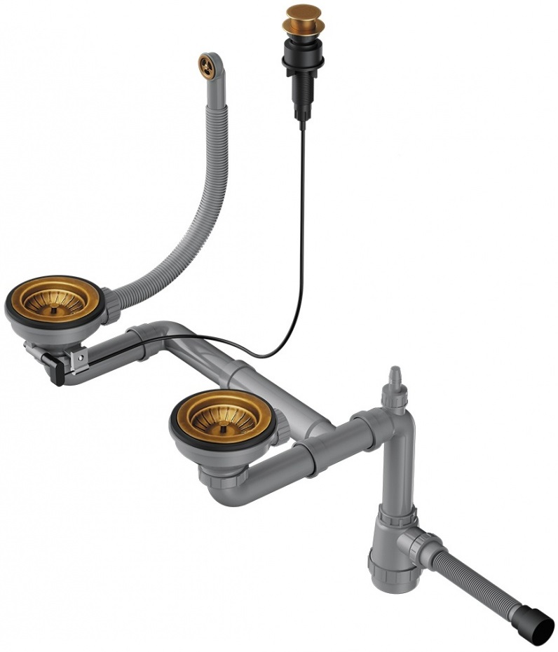 Арматура с клапаном-автоматом для полуторачашевых моек с круглым переливом WK-1.5-CL-R-A AB