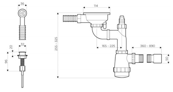 Схема встраивания на русском языке для арматура для одночашевых моек с круглым переливом и клапаном-автоматом WK-1-R-IN-A