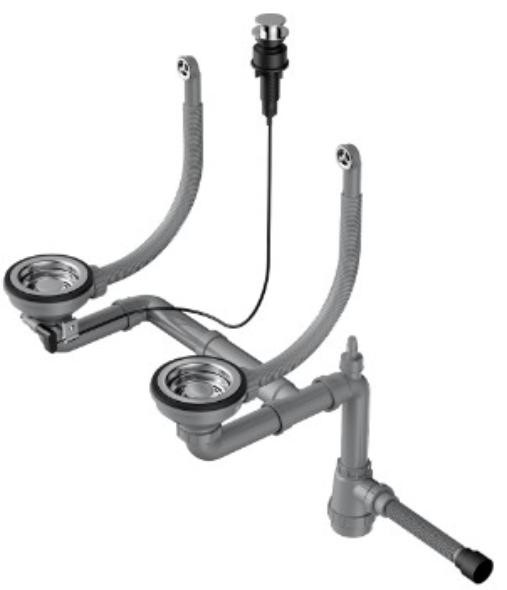 Арматура для двухчашевых моек с круглым переливом и клапаном-автоматом WK-2-R-IN-A