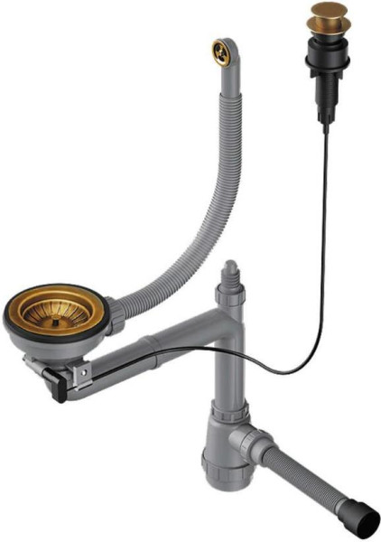 Арматура с клапаном-автоматом для одночашевых моек с круглым переливом WK-1CL-R-A-AB022